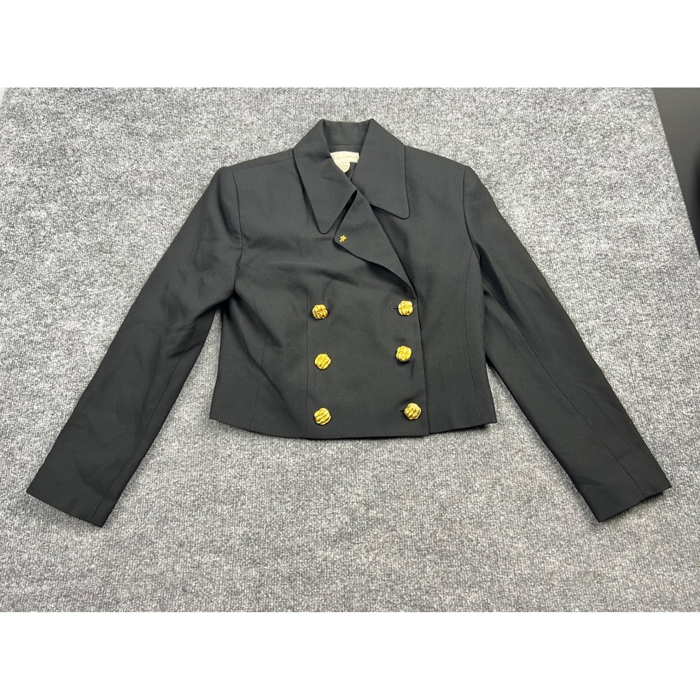 Casual Corner Vintage Black Cropped Blazer Gold Double Breasted Button Jacket 6